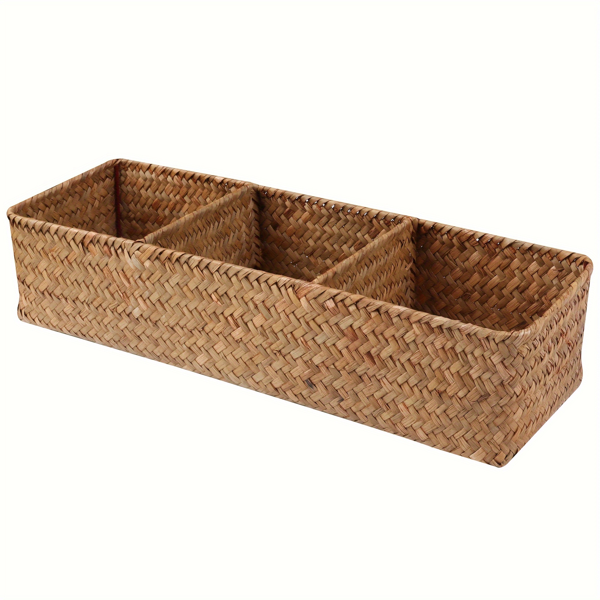Cestas pequeñas de mimbre para organizar el baño, cestas de hierba marina  para almacenamiento, cesta de almacenamiento de mimbre con mango de madera
