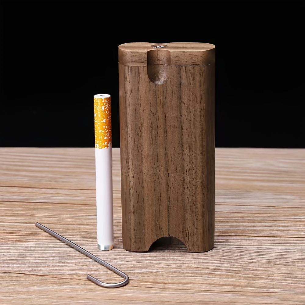 Vintage Black Walnut Wood Cigarette Case With Metal Stick