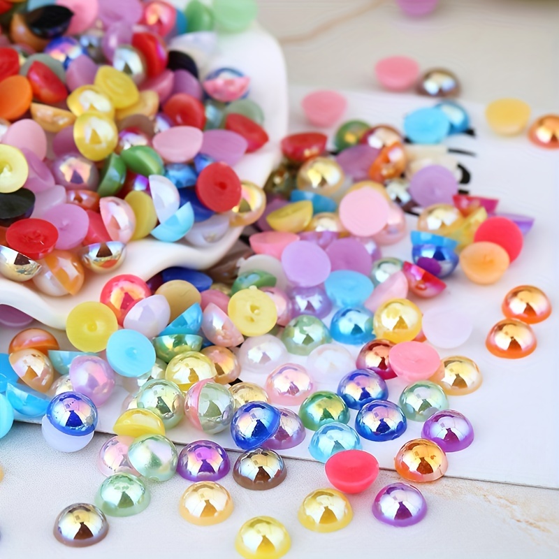 Diy Multi Colors Half Pearl Bead Flat Back Scrapbook For - Temu