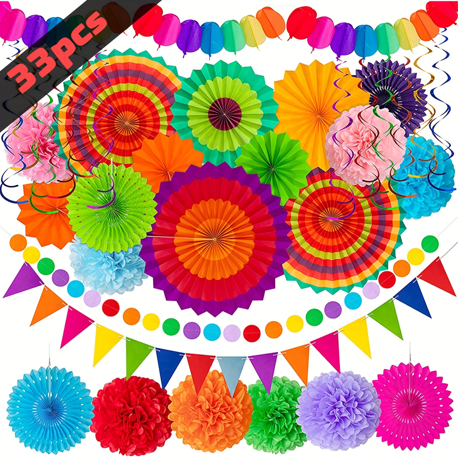 Multicolor Fiesta Paper Fan Party Decorations Set Cinco De - Temu Canada