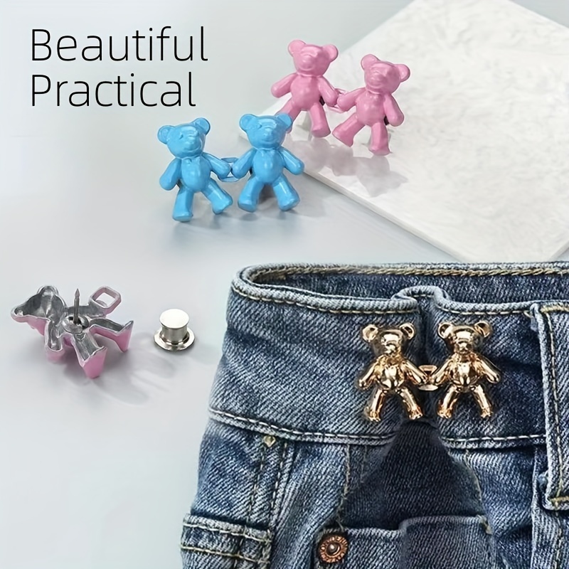 Cute Bear Button Pin Jeans Seamless Fit No Tools Instant - Temu