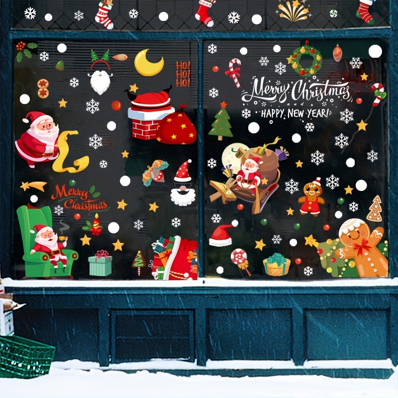Christmas Window Clings Glass Home Decals Snow Stickers 130pcs Seasonal  Holiday