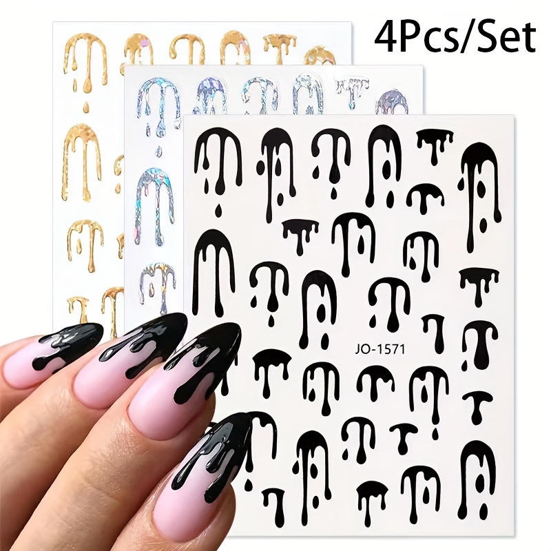 

4pcs Laser Flame Design Nail Art Stickers, Self Adhesive Nail Art Decals For Nail Art Decoration, Nail Art Supplies For Women And Girls
