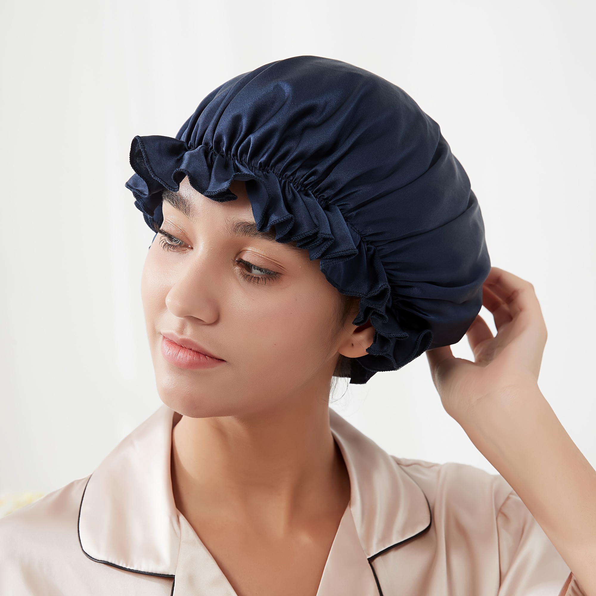Pure Mulberry Silk Bonnet Soft Ruffles Sleeping Elegant Elastic Shower  Lightweight Beanie Hair Bonnet - Temu Latvia