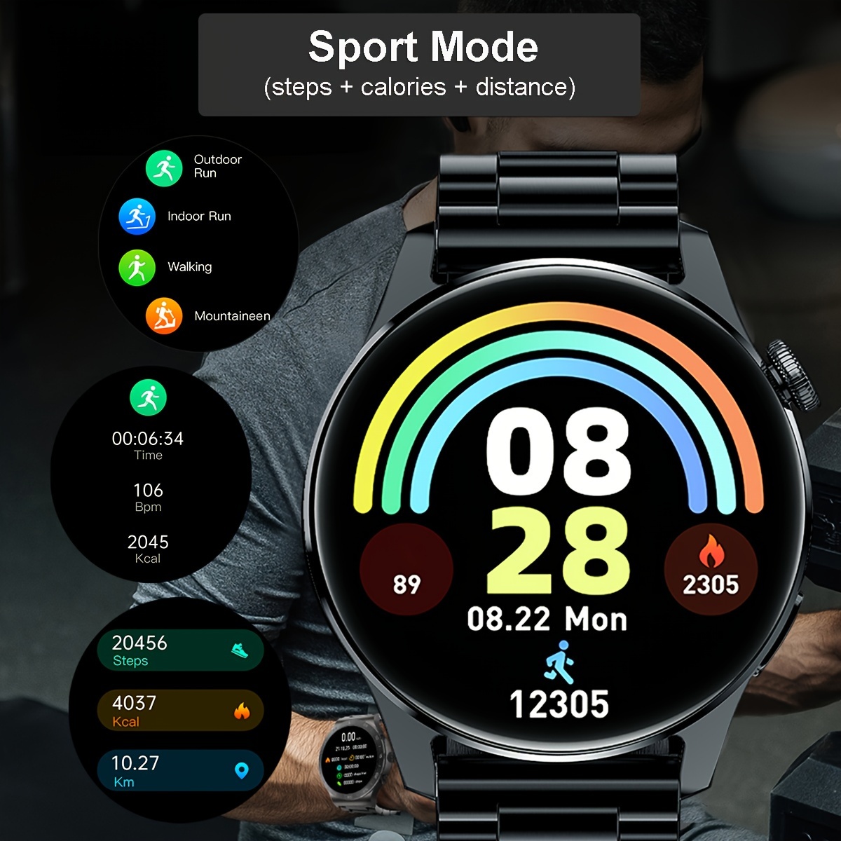 Reloj Inteligente Deportivo Para Hombres Con Llamada Inalámbrica, Recordatorio De Mensajes, Fondo De Pantalla Personalizado, Smartwatch Para Hombres