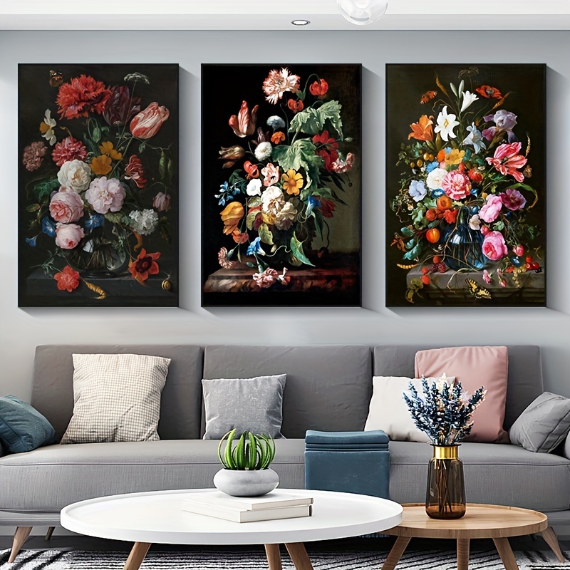modern vintage poster plant flowers peony wall art canvas painting art 3pcs for living room cuadros decor no frame 15 7 23 6in 40cm 60cm