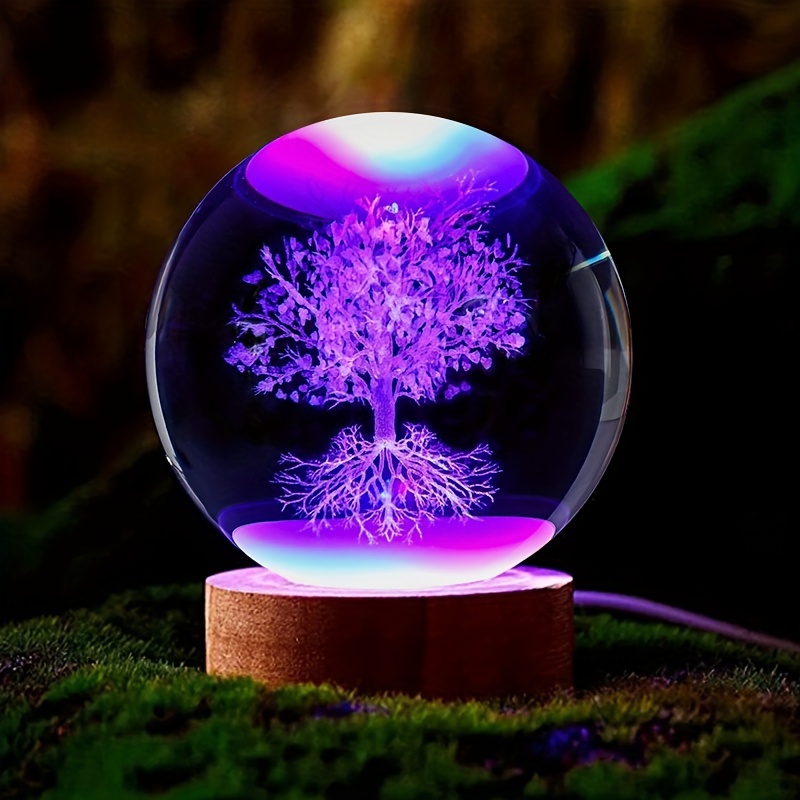 Boule de cristal clair en verre de prisme à facettes laser, arbre