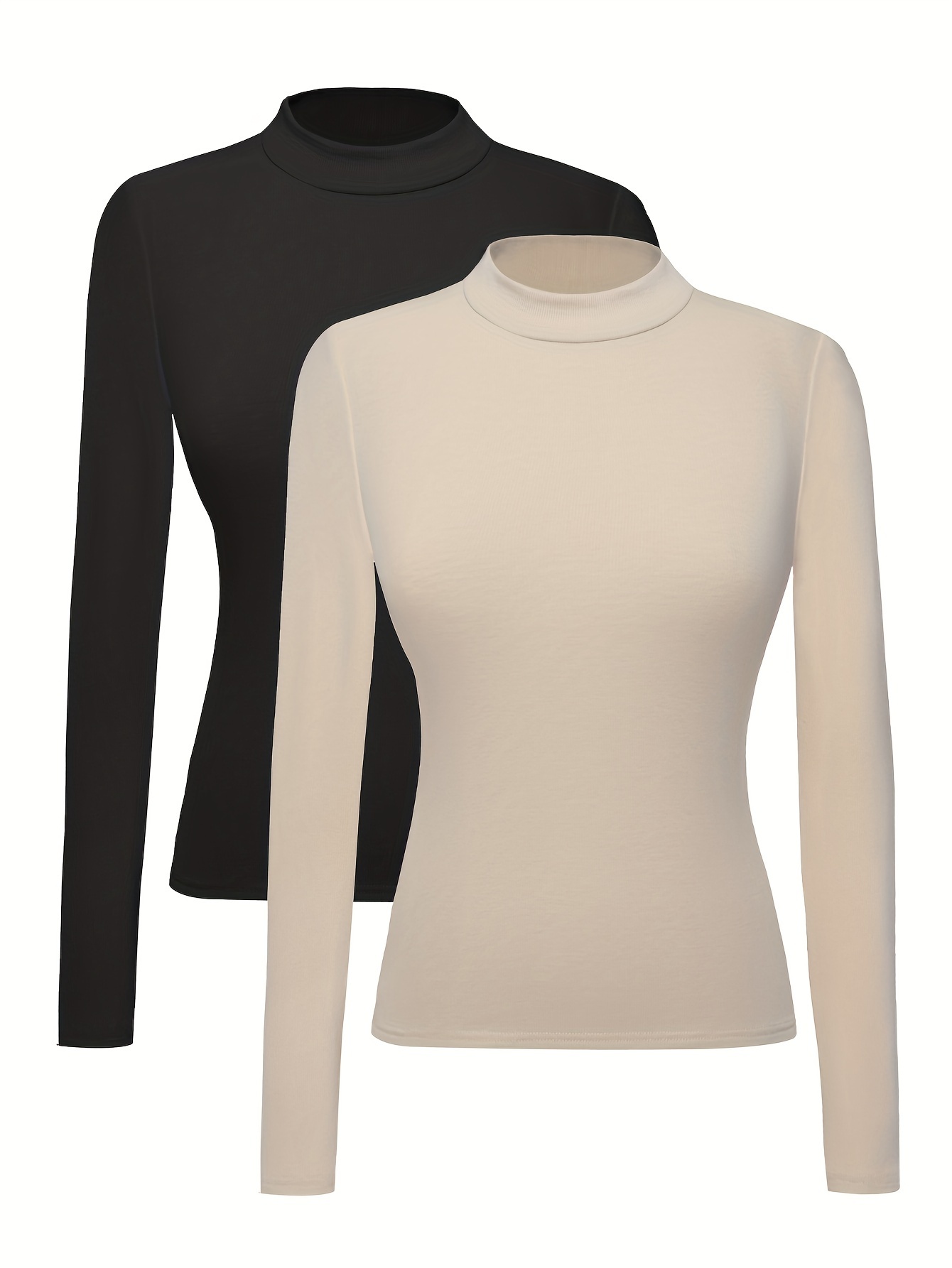 Mock Neck T-shirts, Casual Long Sleeve Top For Spring & Fall, Women's  Clothing - Temu New Zealand