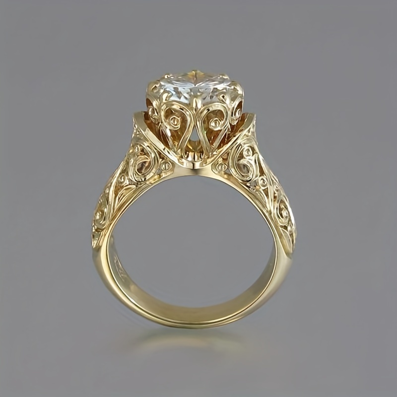 Vintage Artificial Diamond Flower Ring Geometric Couple Ring
