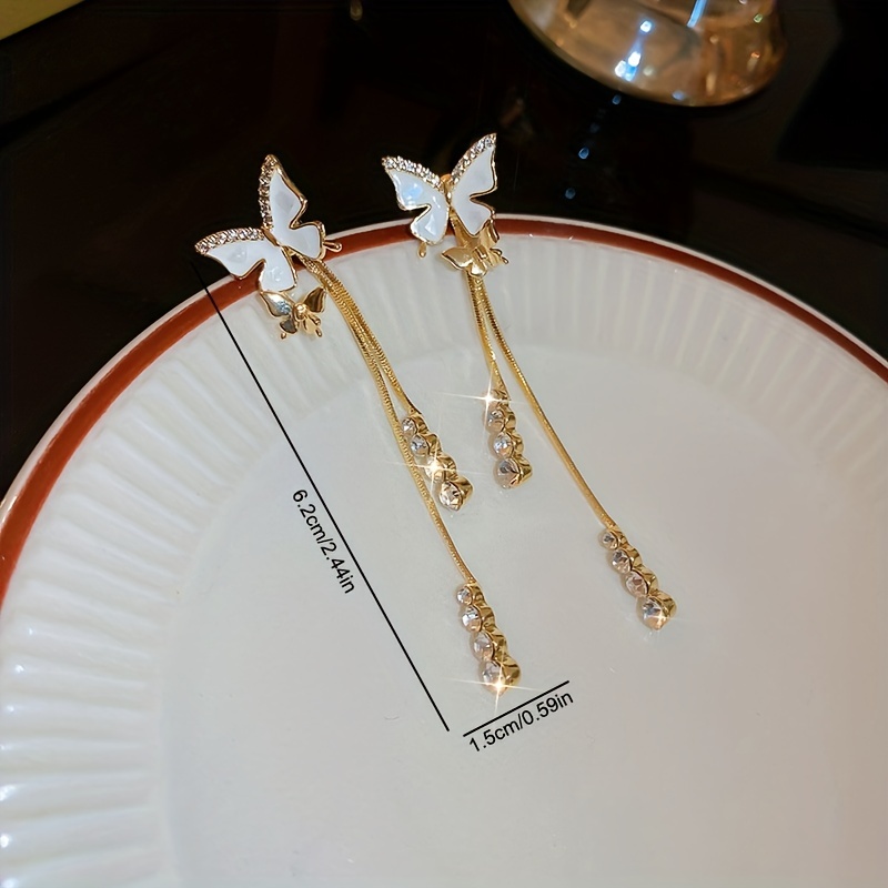 Butterfly Dangle Earrings with Zircon, 14K Plated
