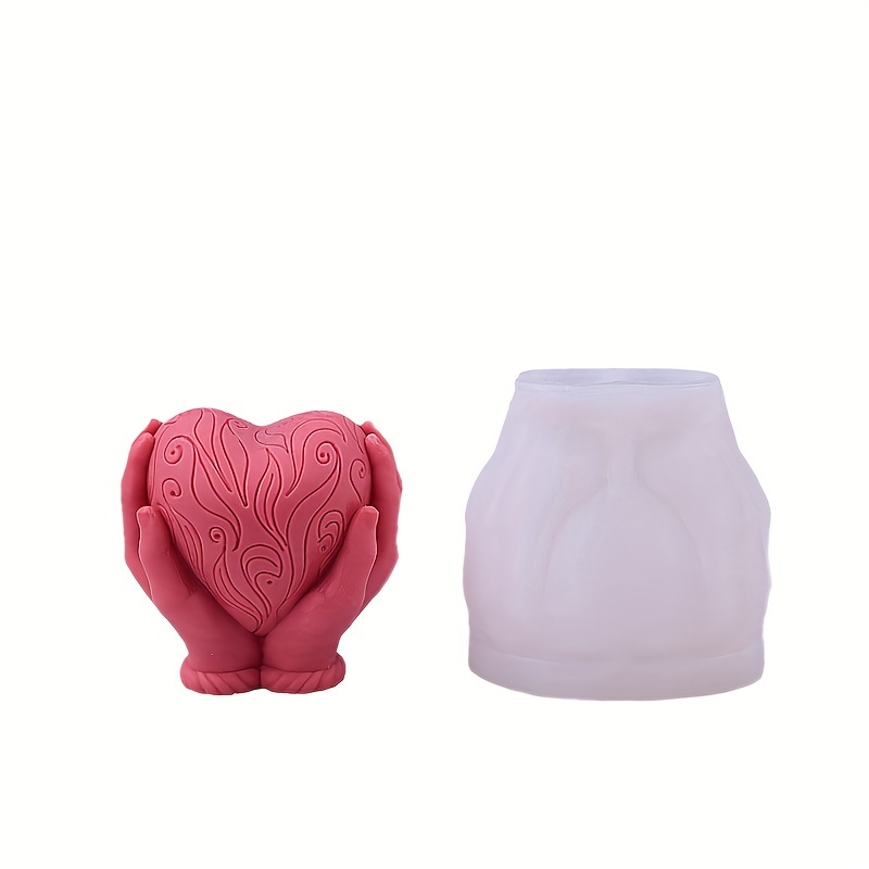 1pc Valentine's Day Double-handed Silicone Candle Mold Home Relief Heart  Soap Mold Expanding Aroma Gypsum Ornaments