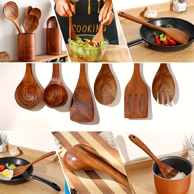 Wooden Spoons for Cooking,Nonstick Kitchen Utensil Set, Non