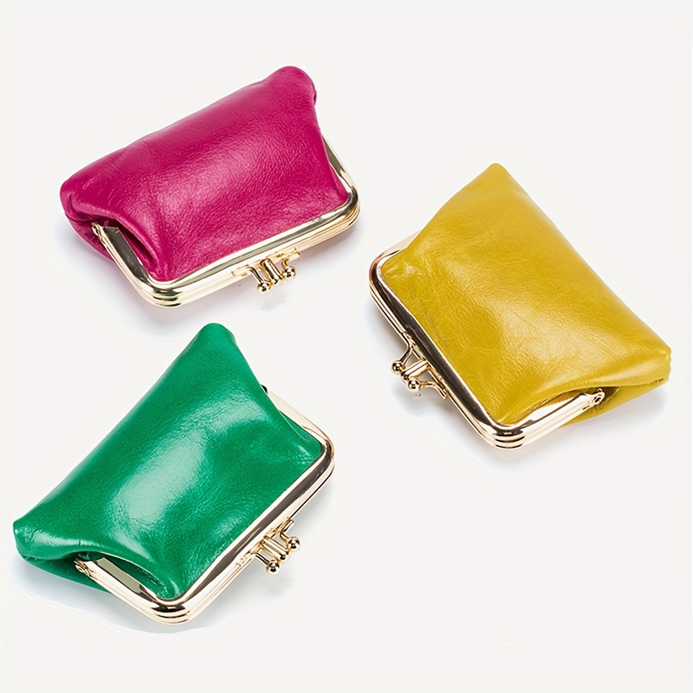 Coin Purse for Women Vintage Leather Wallets Metal Clip Coin Bags Lady Mini  Money Bag Kids Girls Small Change Storage Purse