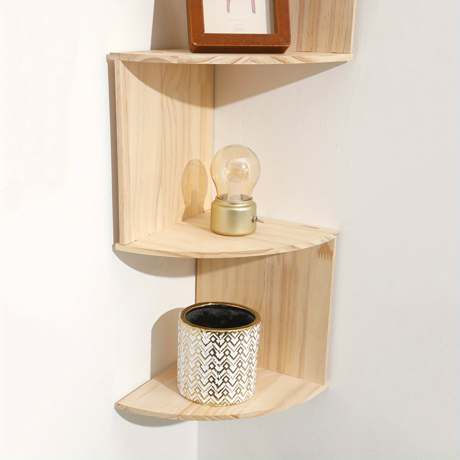 Corner Shelf Unit Wall Mount, 5 Tier Wood Floating Shelves, Easy-To-Assemble Tiered Wall Storage