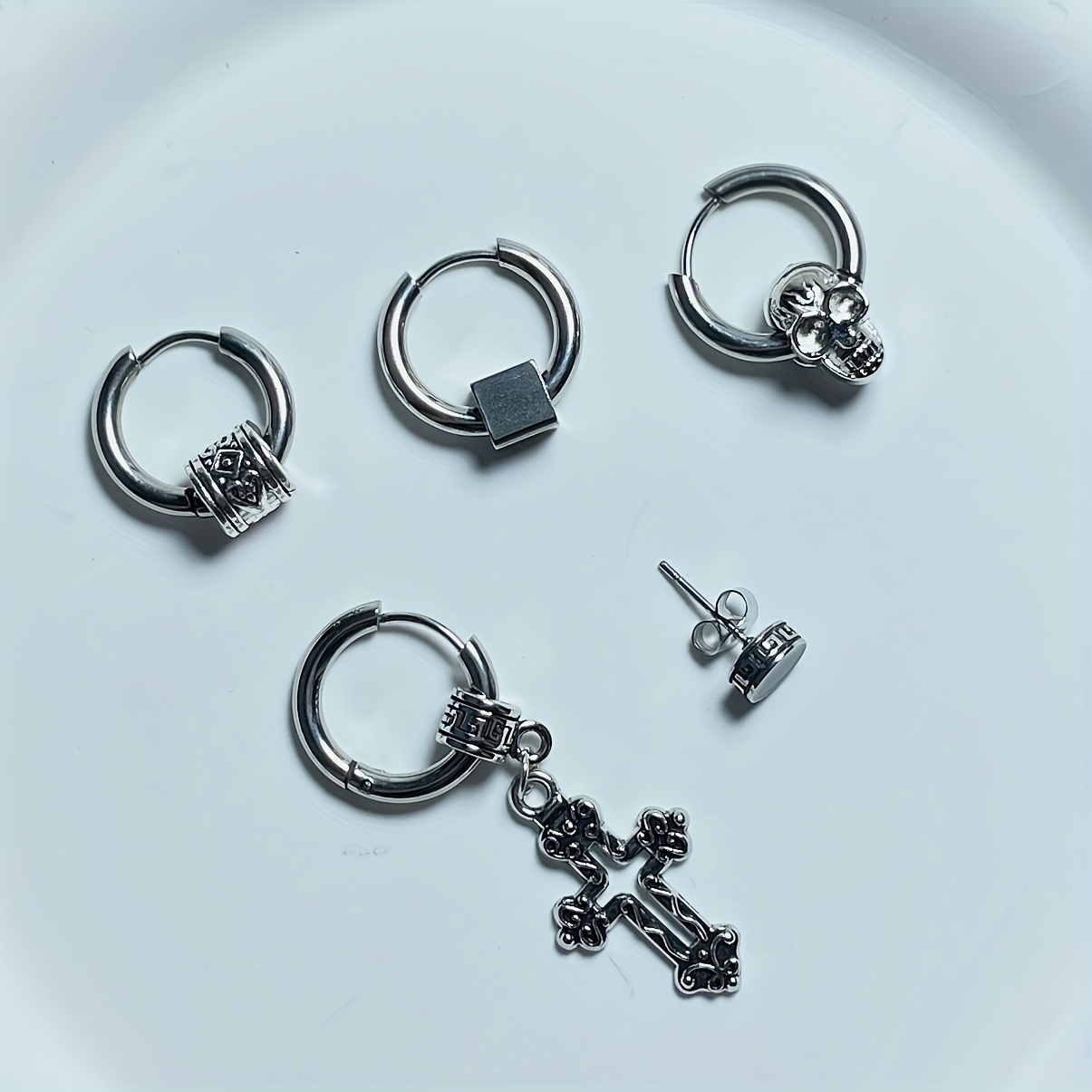 5pcs Men's Skull Cross Earrings Set