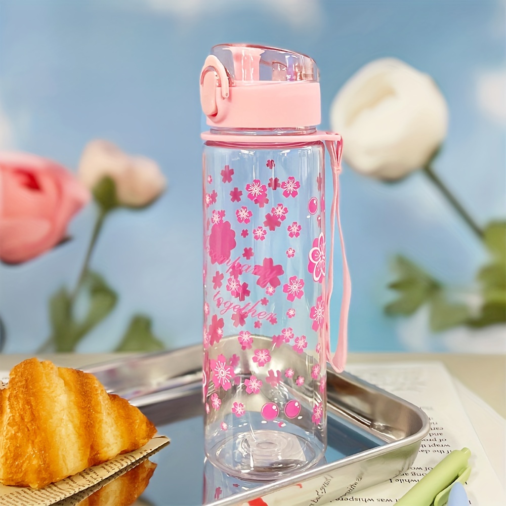 H2O Frosted Transparent Water Bottles Plastic Cup Sports Lovers Cup Fashion  Stick Rope Cup Flower Cups