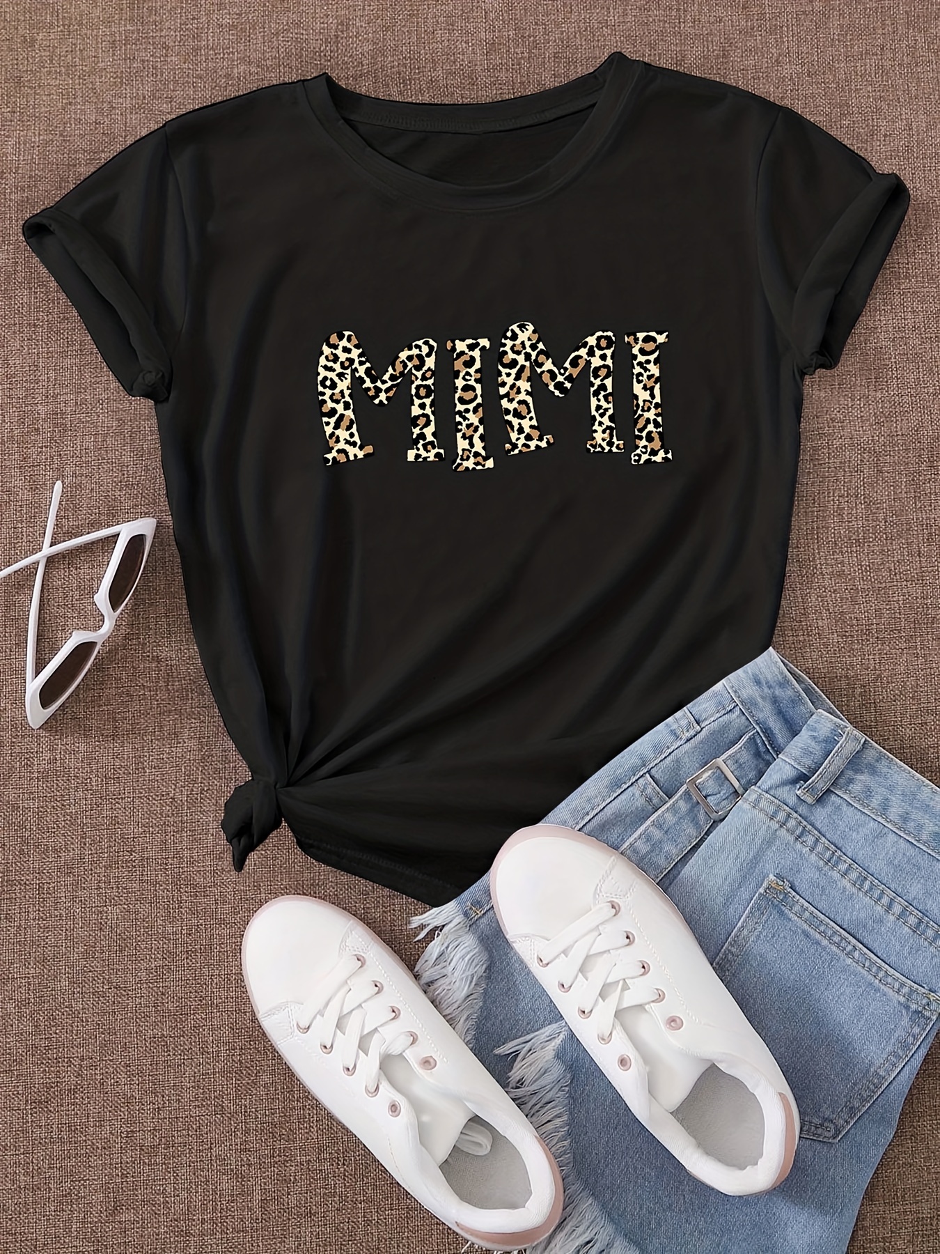 Women's Clothing - MIMI Leopard Letter T Shirt
