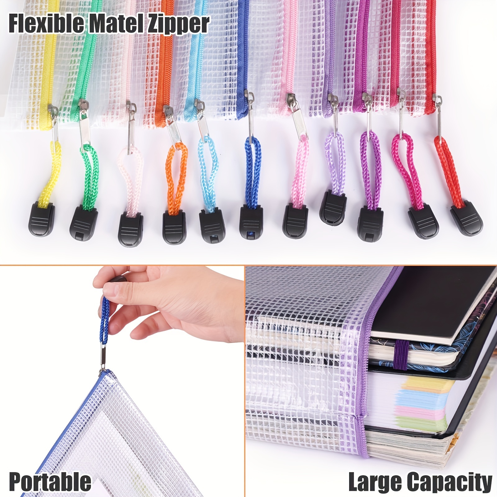  25pcs 8 Sizes, Mesh Zipper Pouch, 11 Colors, Waterproof Zip  File Document Folders, Travel Accessories, For Office School Supplies Board  Game Organizers And Storage
