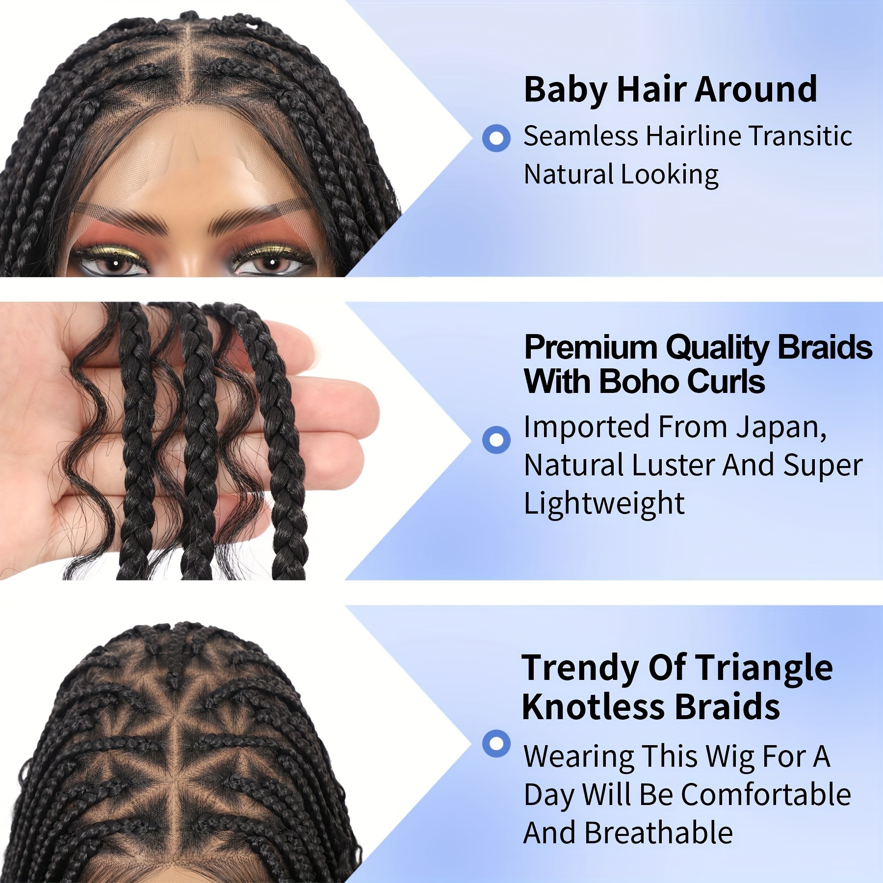 Boho Box Braids Wig Triangle Knotless Braided Wigs for Women Boho Braids  Wig Braided Wigs with Boho Curls Braided Lace Wig Full Double Lace Front
