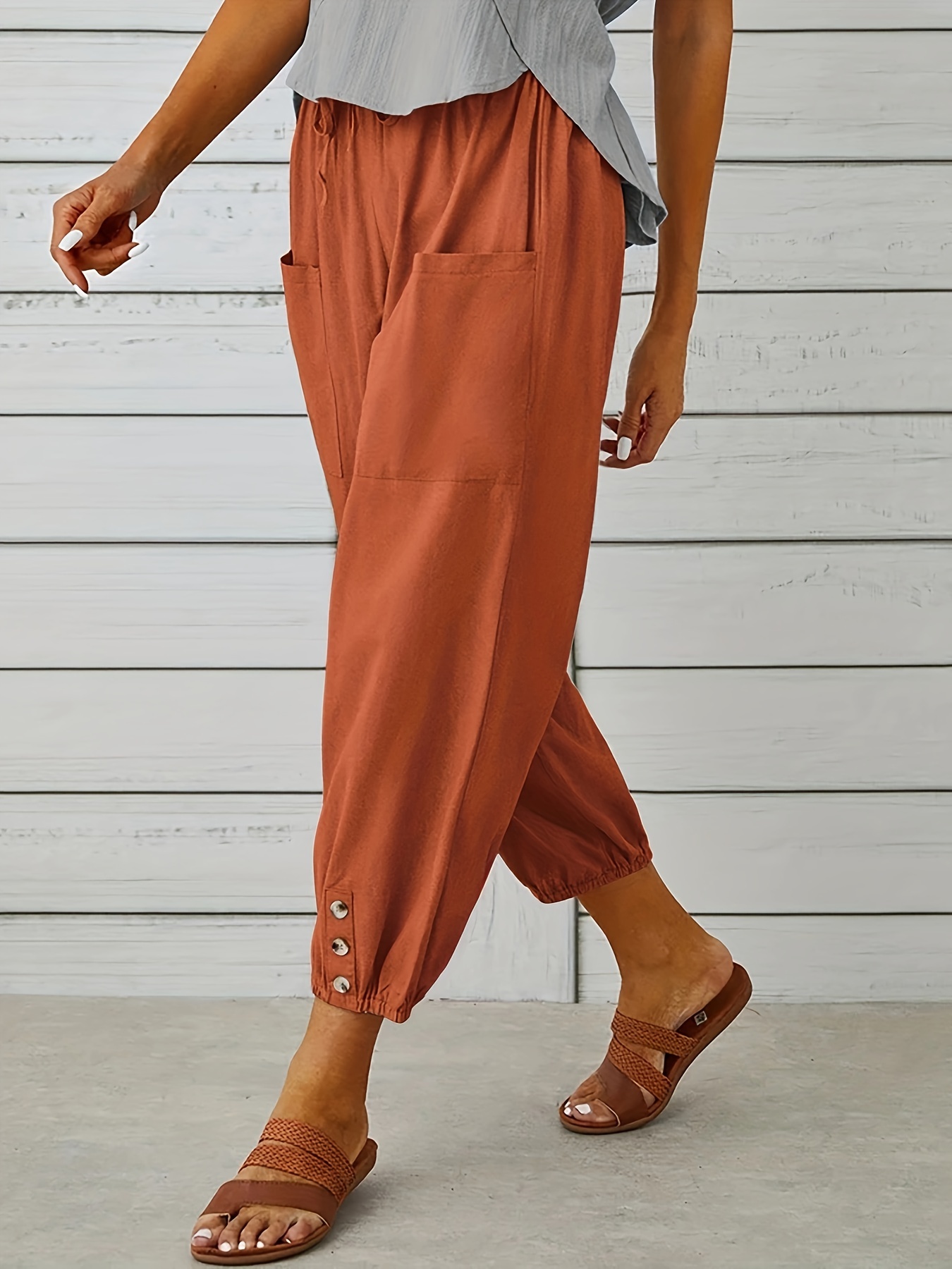 Wide Leg Capri Pants Loose Casual Drawstring Waist Pants - Temu