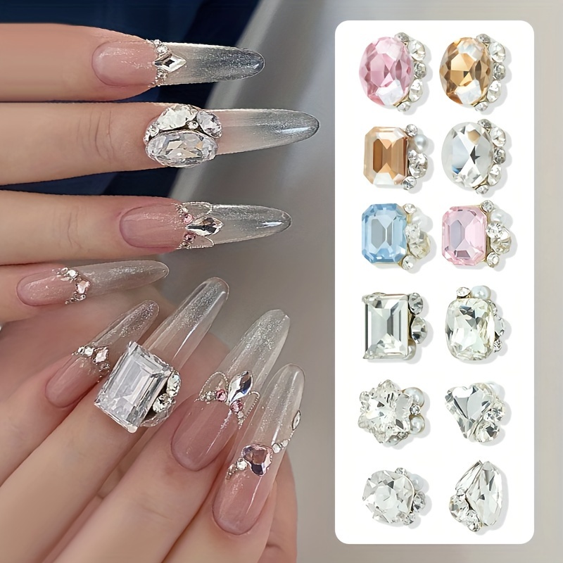 3d Nail Charms Acrylic Nails Crystal Heart Nail Rhinestones - Temu