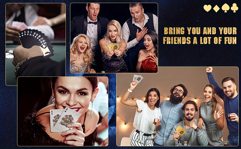 Playing Cards Foil Poker Cards Deck of Cards 24K Gold Plated Foil Poker Cards Gold Plated Playing Cards Foil Waterproof Playing Cards Waterproof Plastic Cards (Classic Colors, Stylish Pattern)