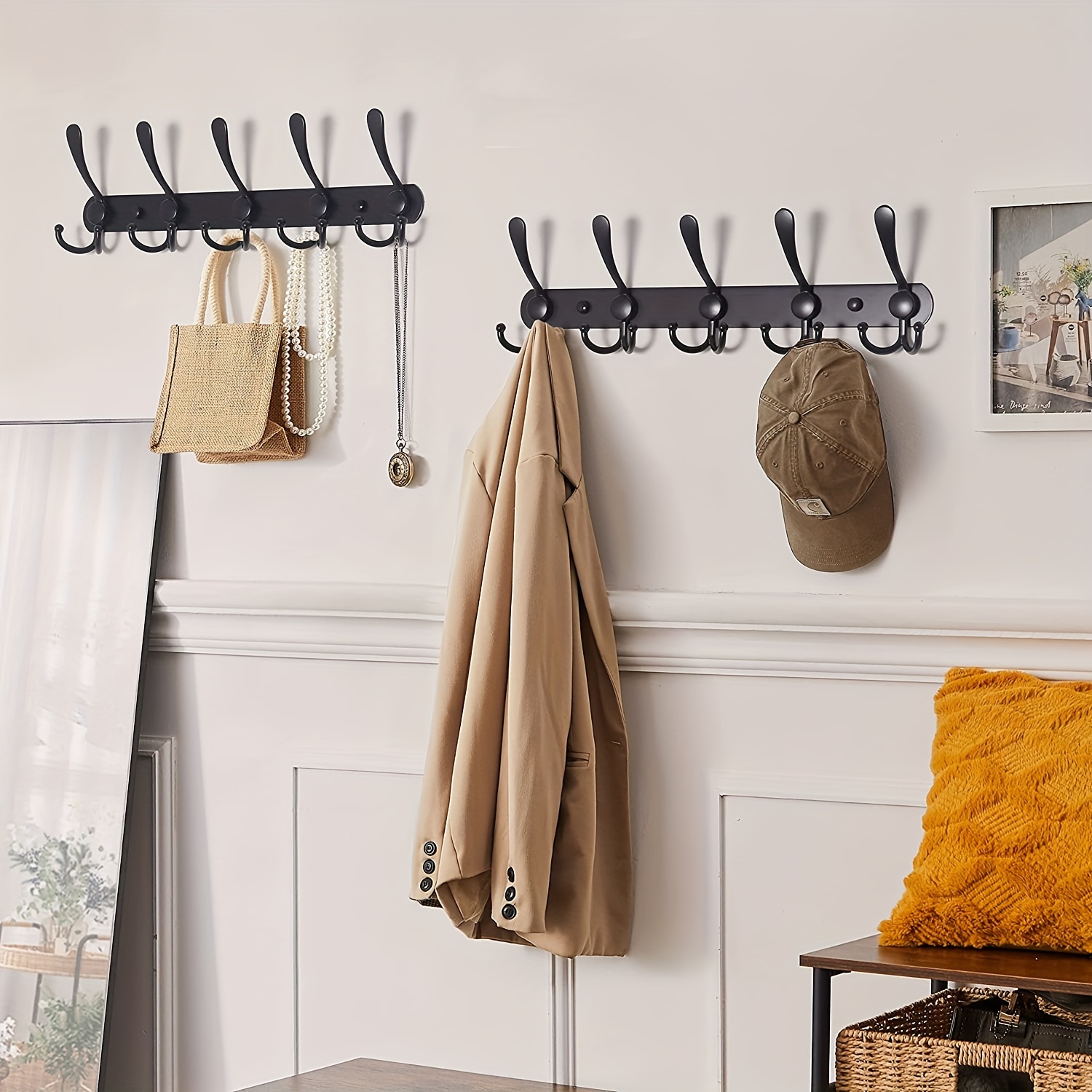 Glue No Drilling Wall Mount Coat Double Hook Rack Heavy Duty