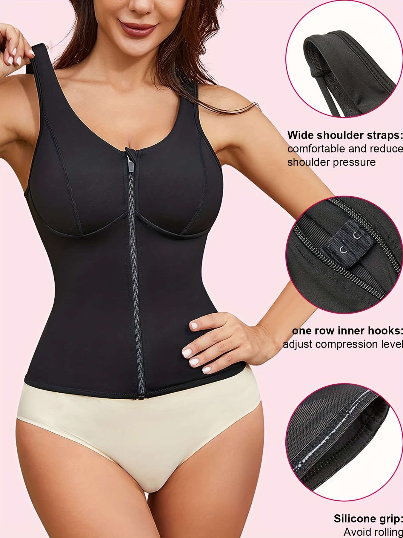 Women's Compression Tank Tops, Tummy Control Shapewear Camisole Zipper  Shapewear, Women's Activewear