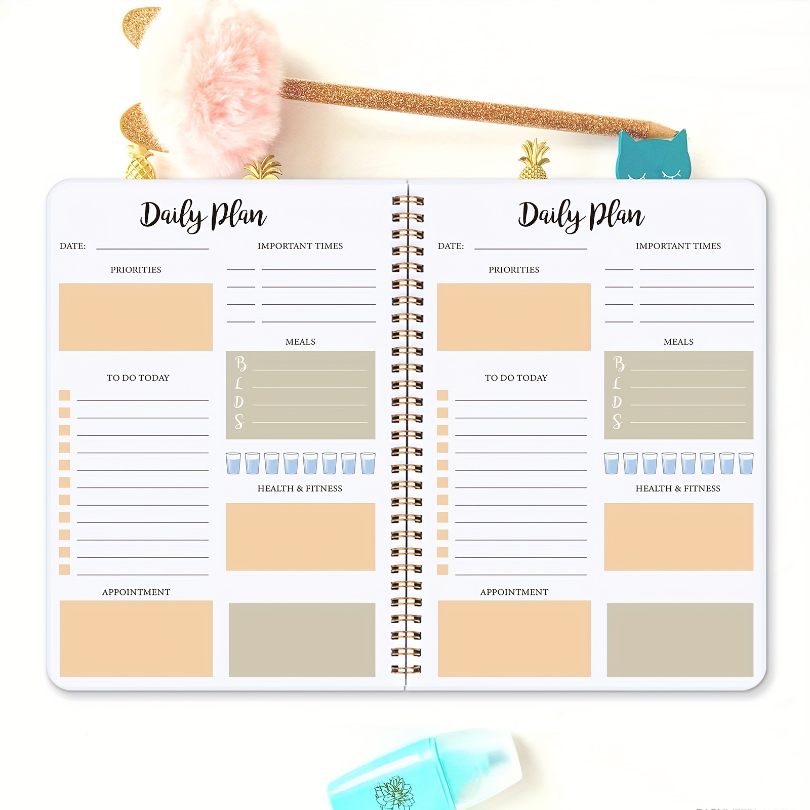 Planning journalier - Planificateur quotidien - Planificateur quotidien non  daté - Livre d'or pour atteindre vos objectifs - Journal quotidien - Pour