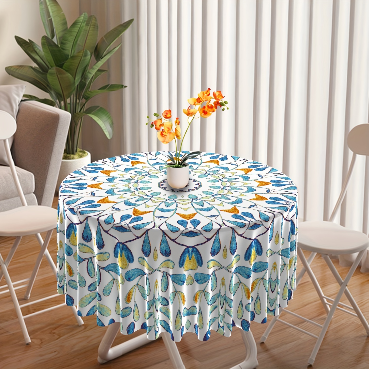 Large Flower Pattern Round Table Cloth