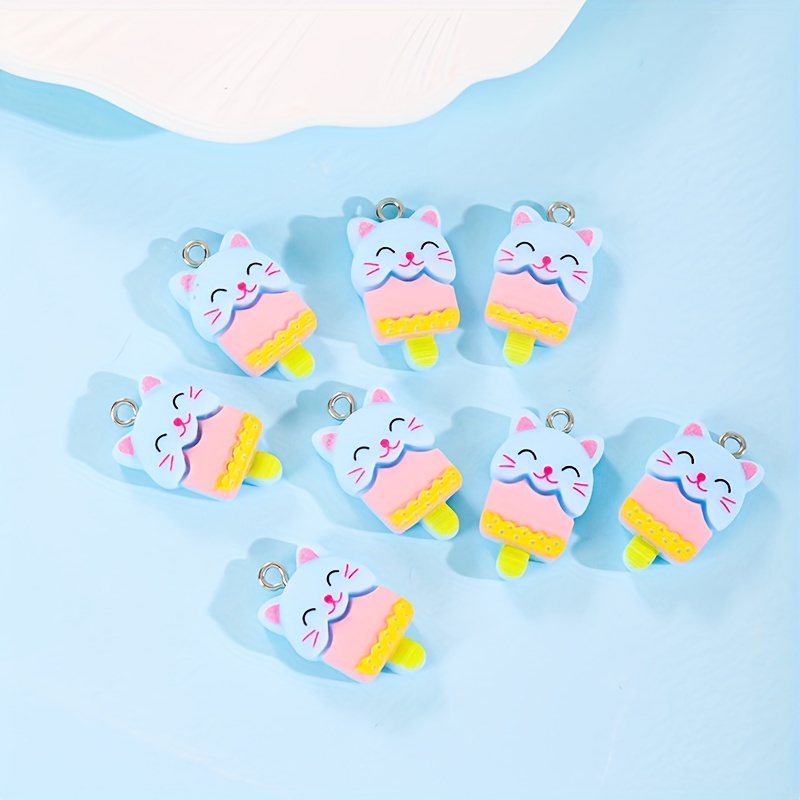 10pcs Cartoon Gradient Ice Cream with Hole Resin Pendant Summer Popsicle Charms DIY Handmade Jewelry Making Accessories for Necklace Bracelet