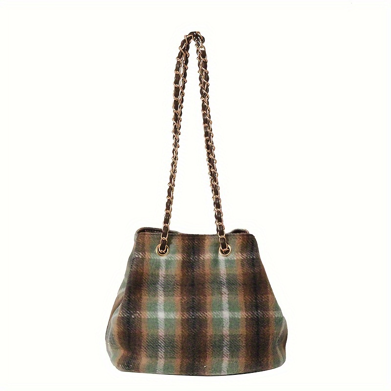 Vintage Plaid Pattern Tote Bag, Retro Crossbody Bag, Women's