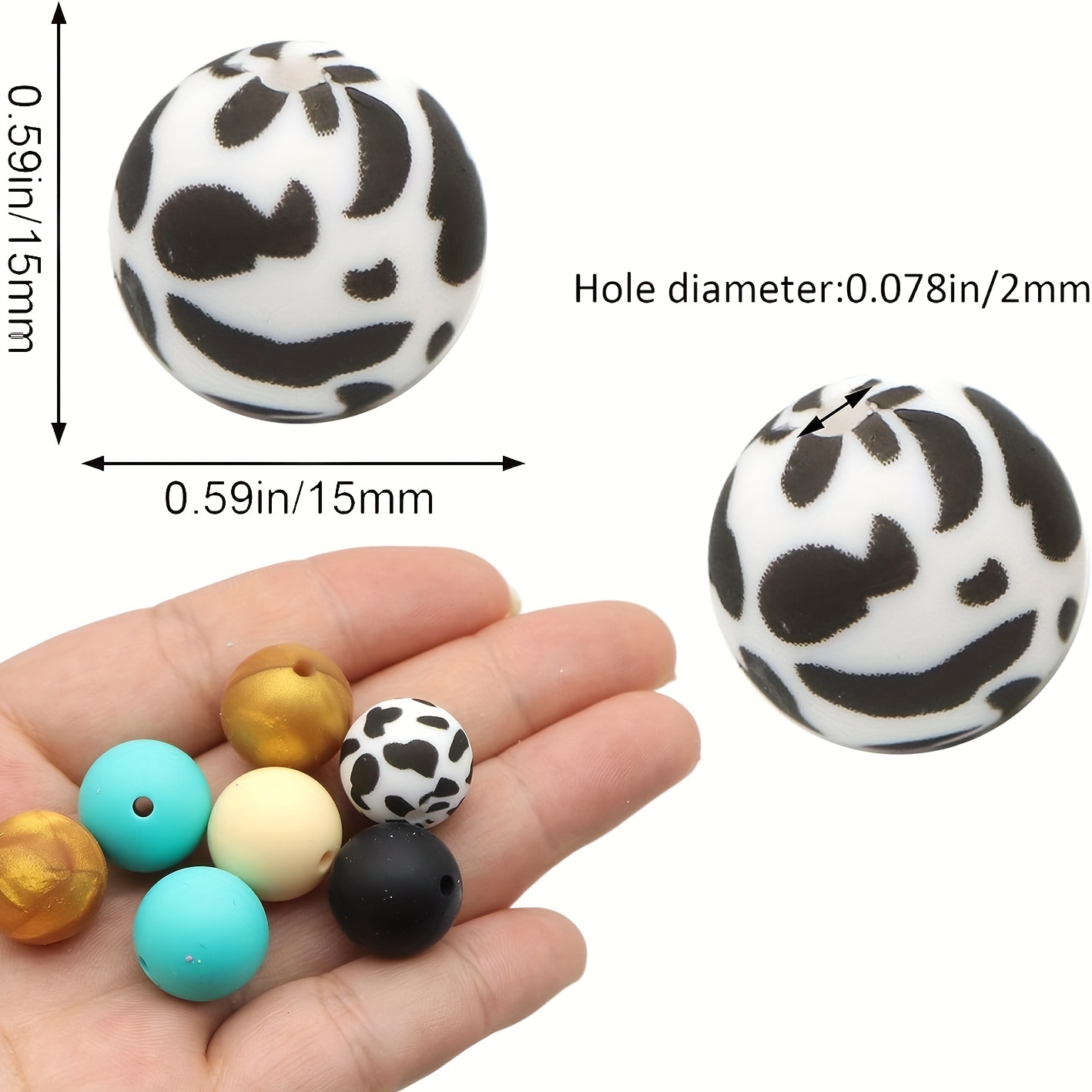 50Pcs Silicone Beads for Keychain Making,12mm Silicone Beads Cow