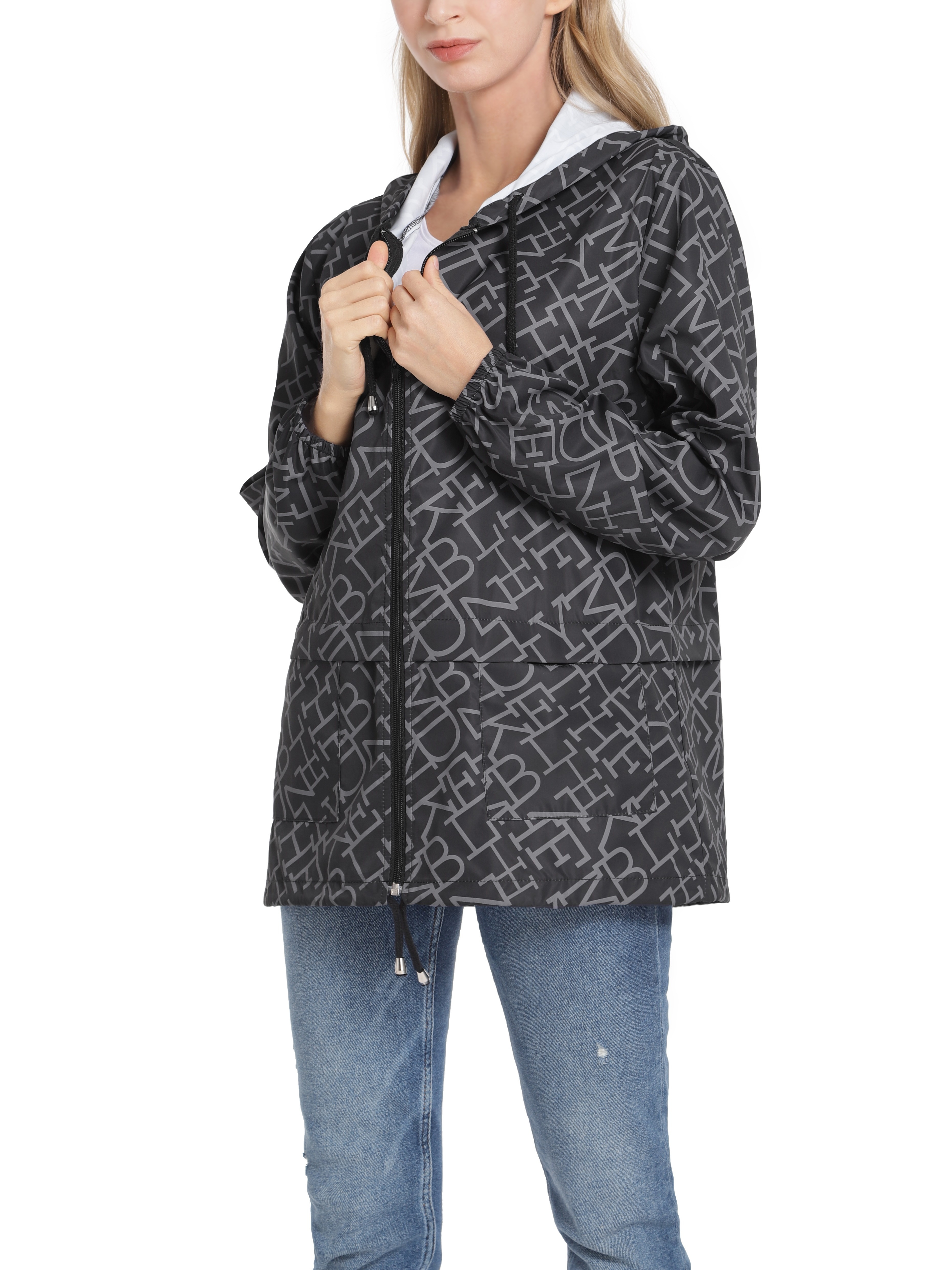 Chubasquero con capucha para mujer, resistente al viento, impermeable, con  bolsillos