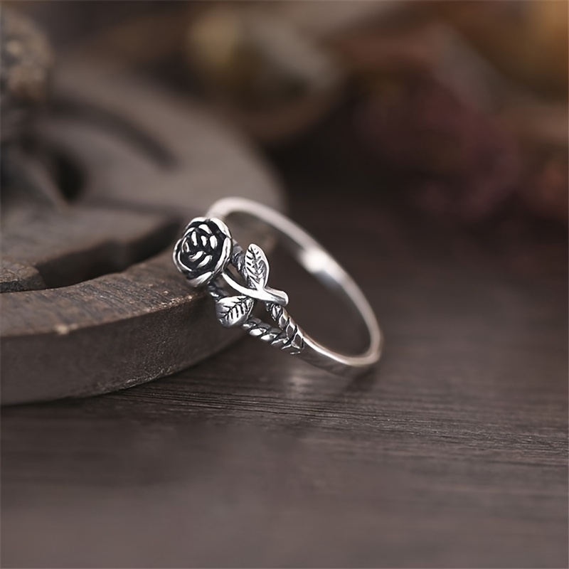 Womens Stylish Vintage Rose Flower Ring Personality Design Silver ...