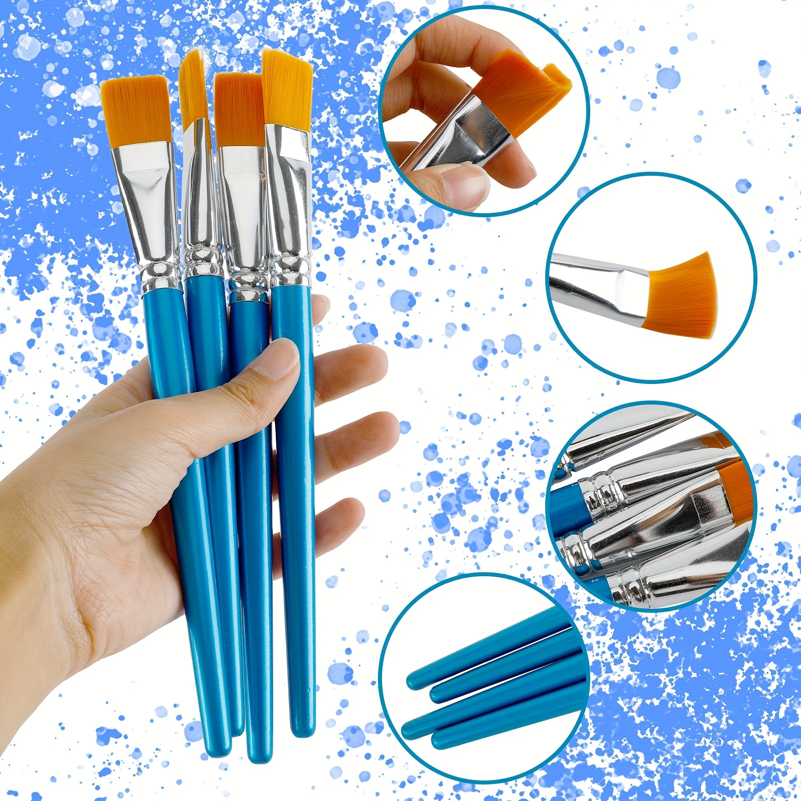10pcs 1 inch Flat Paint Brushes Acrylic Paint Brush Big Paint Brushes Watercolor Synthetic Brushes Bulk Wooden Handle Painting Brush Detail Oil