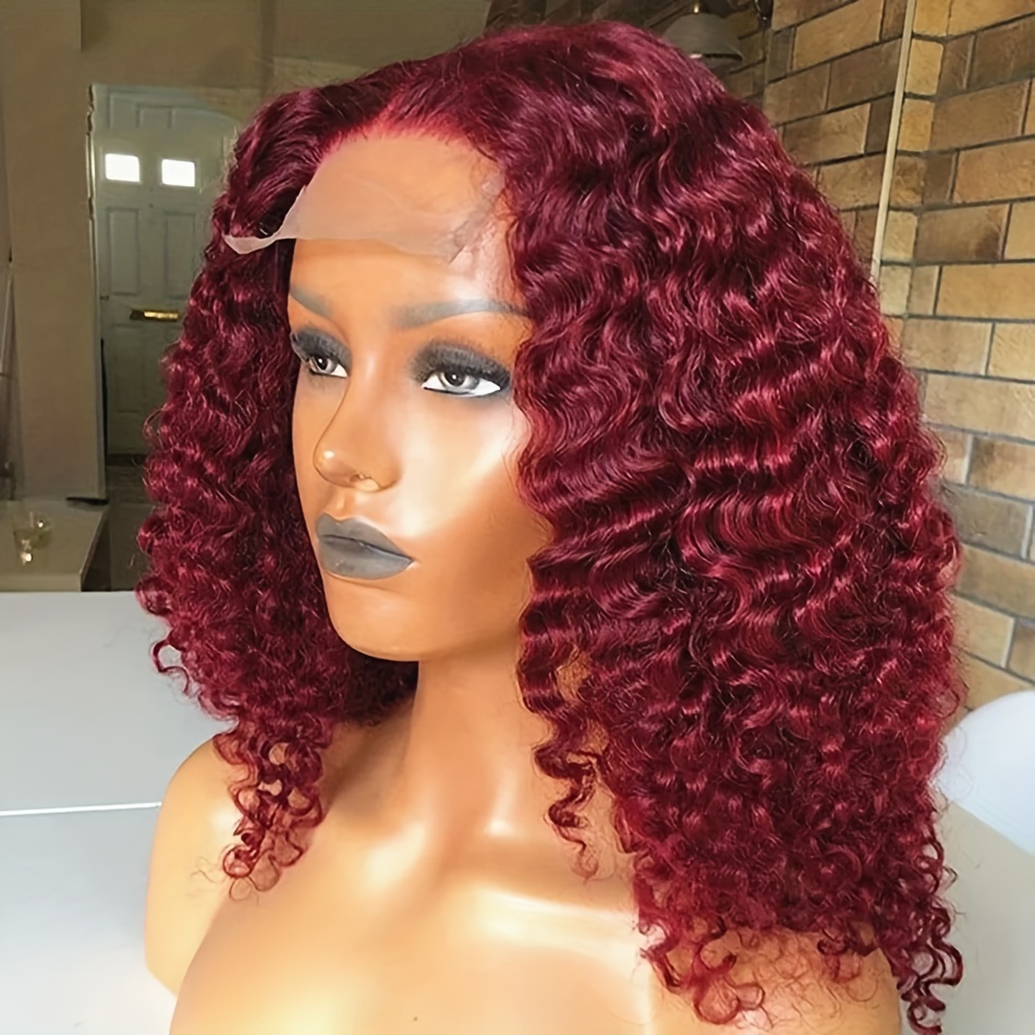 99j Burgundy Short Bob Wig 4x4 Closure Lace Front Human Hair - Temu