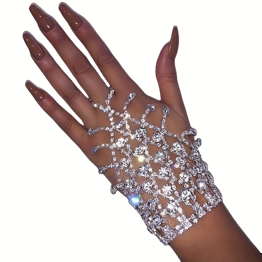 

1pc Rhinestone Finger Ring Bracelet Copper Hand Back Chain Jewelry Temperament Stage Performances Accessories