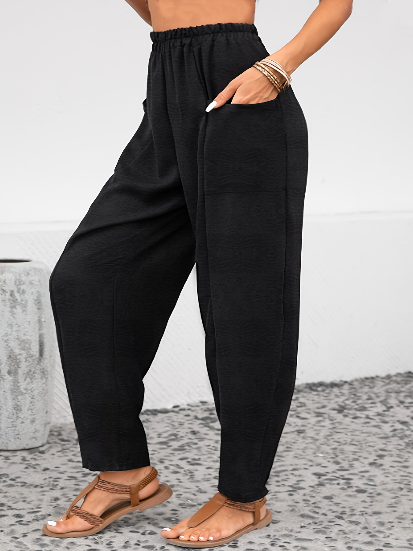 Plus Size Solid High Elastic Skinny Pants Women's Plus - Temu Canada