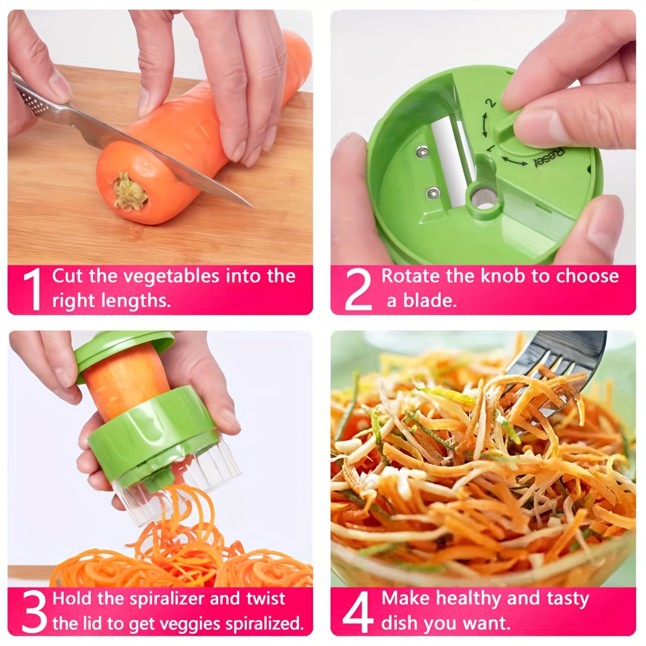 Spiral Vegetable Cutter, 3 In 1 Vegetable Spaghetti Spiralizer Vegetable,  Spiral Vegetable Slicer For Zucchini Noodles, Spaghetti, Carrot, Cucumber