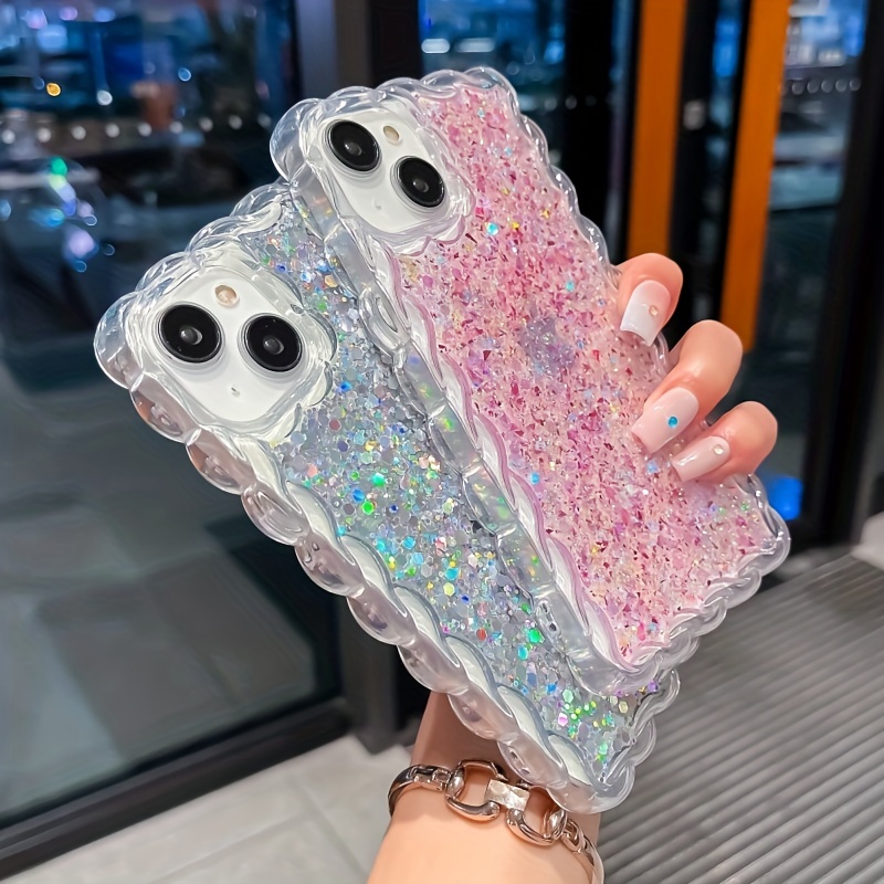 Funda para iPhone 12 Pro Max con purpurina, lujosa funda transparente hecha  a mano con diamantes de imitación y diamantes de imitación brillantes 3D