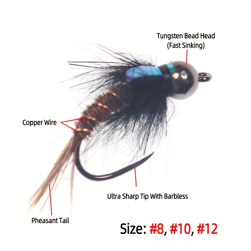 8 #10 #12 Tungsten Bead Head Nymph Fly Barbless Fast Sinking
