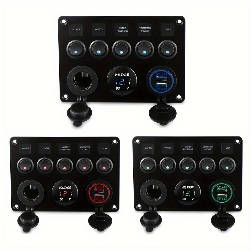 5 Gang Multi Function Rocker Switch Backlit Dual Usb Charger Digital  Voltmeter 12v Outlet Pre Wired Switch Panel Inline Fuse Rv Car Boat -  Automotive - Temu