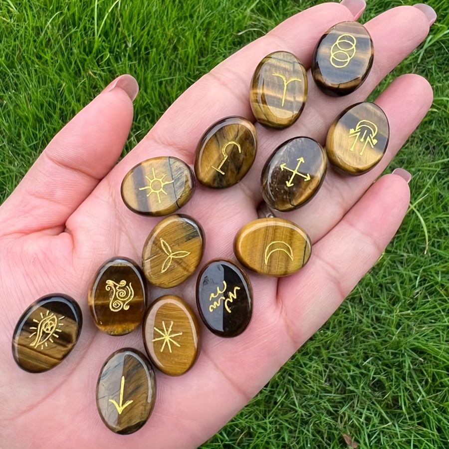 Rune Stones, Small Size Spiritual Stones, Futhark Reiki, Rune Stone  Symbols, Gemstones - Tiger Eye
