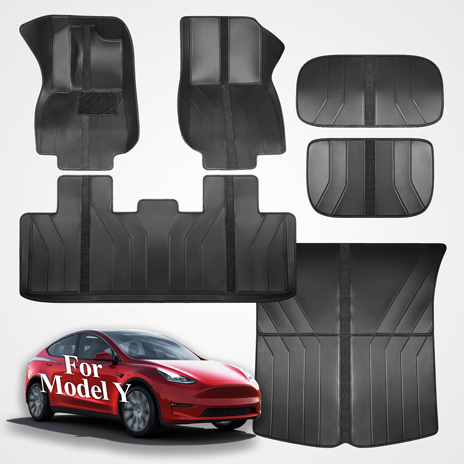 Tesla Model Y Tapis de sol pour coffre toutes saisons, tapis de coffre de  voiture, 2023, 2022, 2021, 2020, 7 places, noir, en plastique TPE
