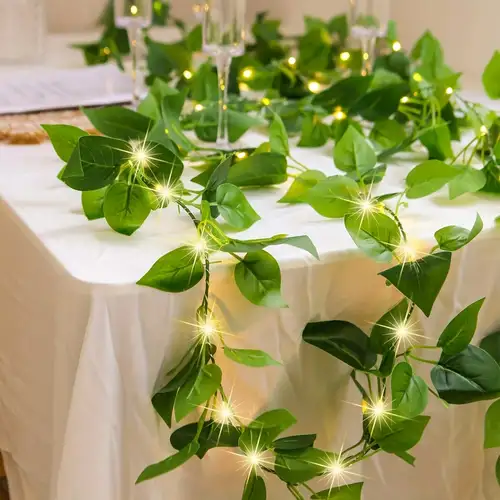 Guirlande lumineuse à fleurs et feuilles vertes, fausse vigne, féerique,  alimenté à piles, pour arbre de noël, décoration de maison, pour mariage