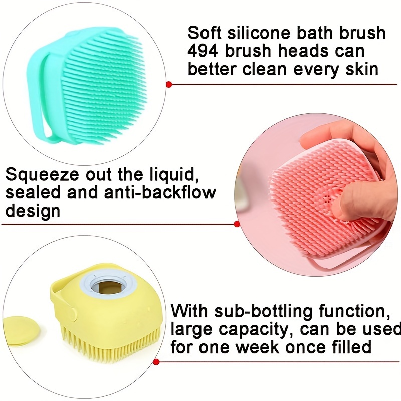 multifunctional silicone bath brush with exfoliating bristles storage compartment ergonomic handle for body shower household cleaning soft pastel colors turquoise     details 0