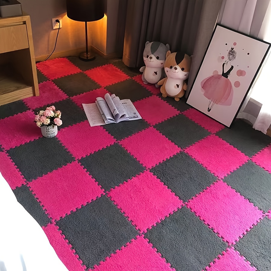 2pcs Fluffy Square Padded Floor Mat With Splice Design, Suitable For  Bedroom Or Living Room Bedside