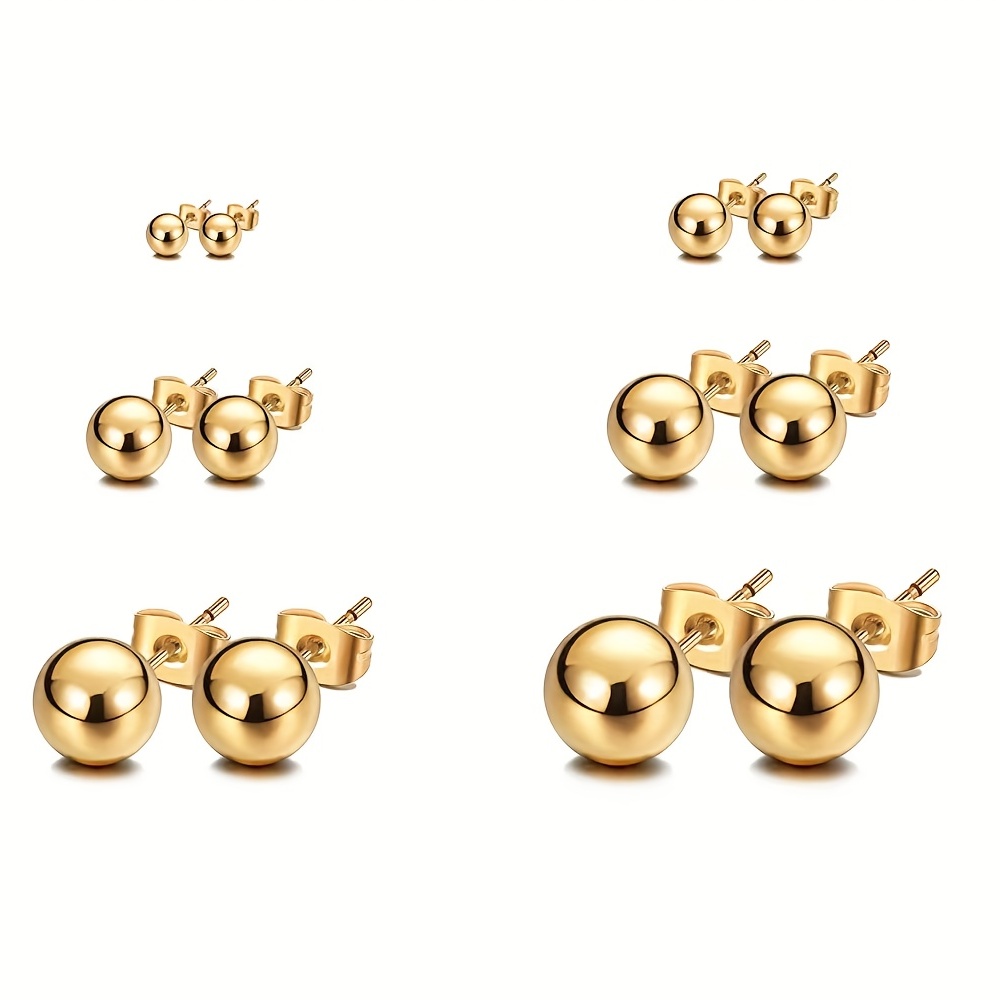 

2pcs/pair 3-8mm Silver/black/golden/rose Golden Ball Shaped Stud Earrings Of 316l Medical Stainless Steel Hypoallergenic For Men And Women