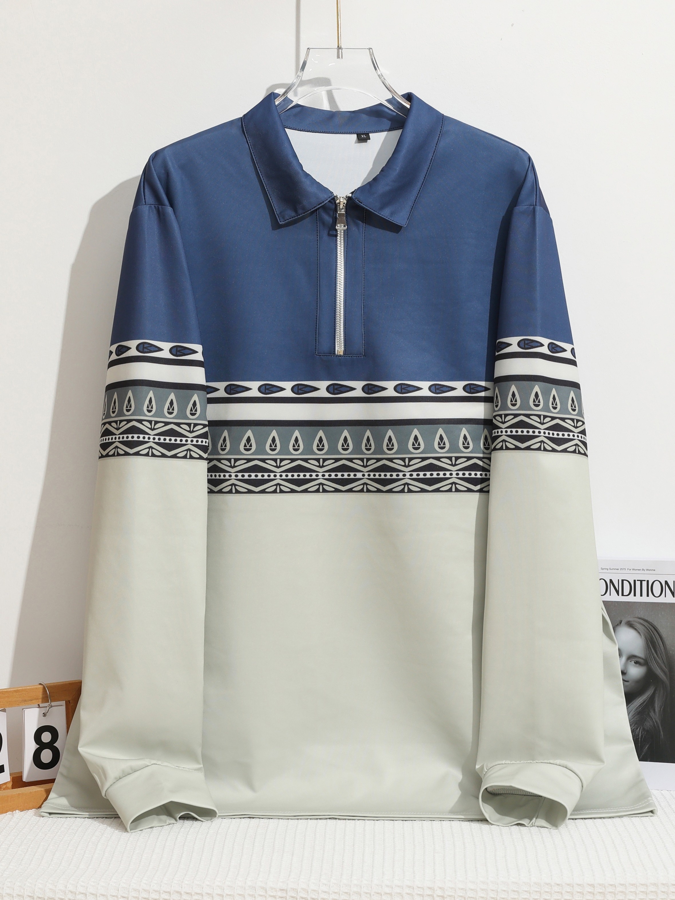 Plus Size Men's Contrast Color Pattern Print Golf Shirt Slim - Temu